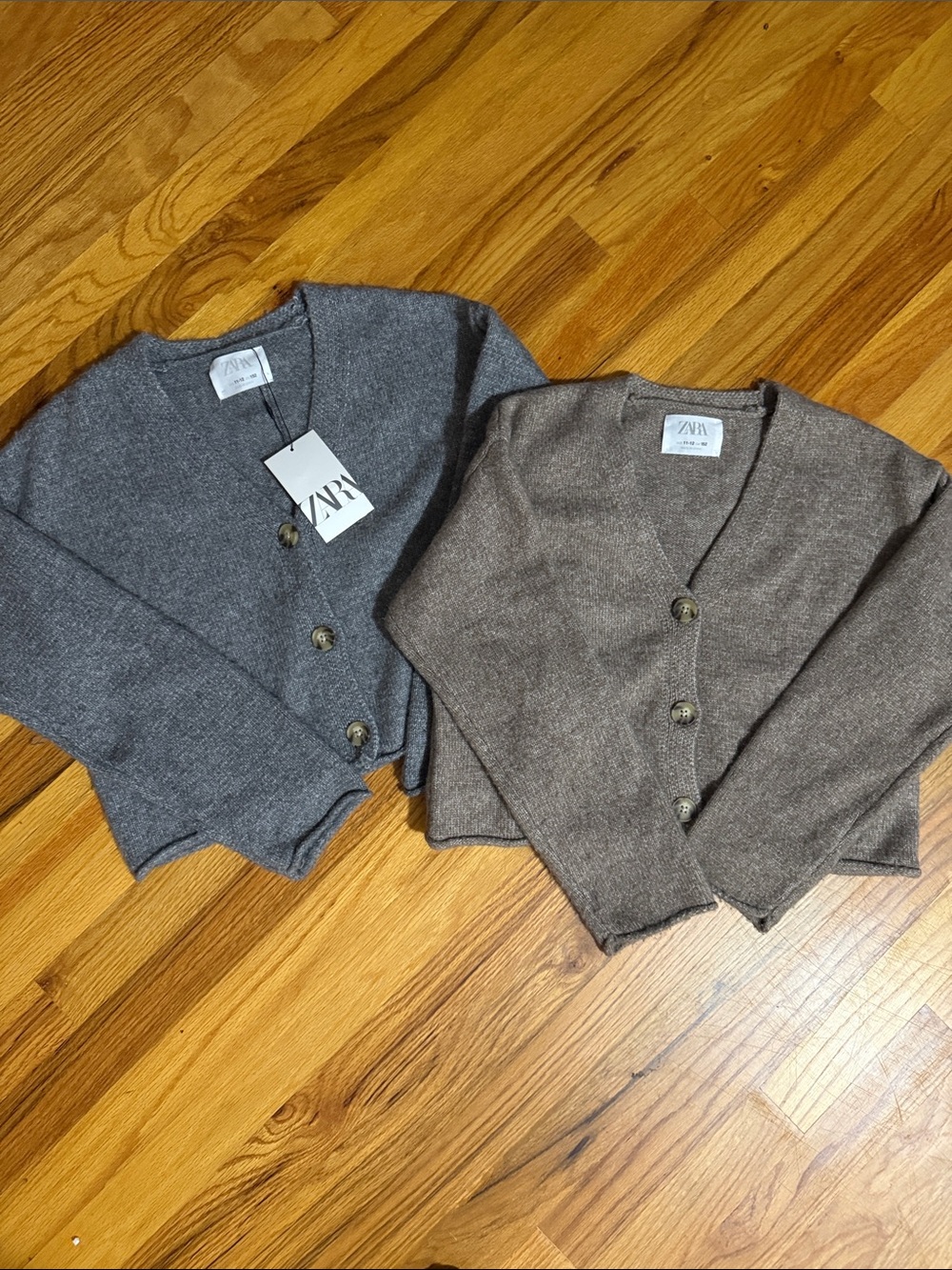 ZARA Women's V-Neck Button Cardigans - Gray & Brown
